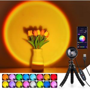Sunset Lamp De Projection 360&deg;,Sunset Lamp Coucher De Soleil Intelligente Avec App Control,Changement De Couleur Avec Synchronisation Musicale,Lampe Ambiance Pour Salon - Neuf
