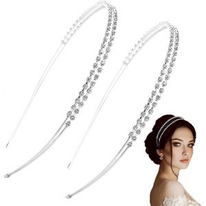 Cerceau De Cheveux En Strass 2 Pi&egrave;ces Serre-T&ecirc;tes &Agrave; Double Couche Bandeau Strass Paillet&eacute; Serre-T&ecirc;tes De Mariage Pour Les F&ecirc;tes, Mariages, C&eacute;r&eacute;monies, Bandeaux En Strass Femmes (Argent) - Neuf