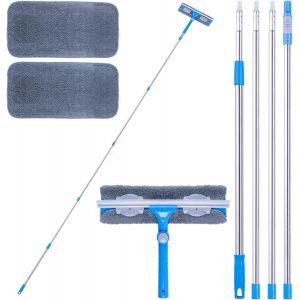 VornixorSarlshop3-en-1 Nettoyeur de Raclette Vitre Kit(3,7m) avec Manche Telescopique,Extensible Balai Lave vitre avec Raclette (31cm) pour fen&ecirc;tres Hautes Int&eacute;rieures/Ext&eacute;rieures - Neuf