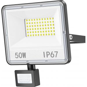 Dgbcz-50w Projecteur Led Exterieur Detecteur De Mouvement 1 Pièce, 5000lm 7000k Blanc Froid Spot Led Extérieur Detecteur De Mouvement, Eclairage Exterieur Avec Détecteur Ip67 Pour Jardin,Terrasse - Neuf