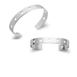Bracelet Jonc Manchette - Bijouxia - Argent Massif 925/1000 - C?urs Ajour&eacute;s - 5,8 Cm Ajustable - 1 Cm Largeur - Neuf