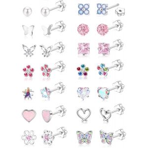 Kalanka-14paires Boucles D'oreilles Pour Femmes Filles Boucle D Oreille Acier Inoxydable &Agrave; Tige &Agrave; Dos Plat Boucles D'oreilles &Agrave; Tige Bijoux Enfants Fille Hypoallerg&eacute;niques Boucle D'oreille - Neuf