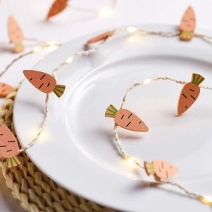 Kal-Guirlande Lumineuse De 20 Carotte En Bois À Led Blanc Chaud À Piles Pour Intérieur - Neuf
