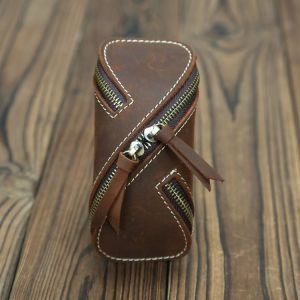 Porte-Clés Vintage En Cuir Véritable Pour Homme Et Femme, Style Crazy Horse, Marron Rouge, Porte-Clés Zippé - Neuf