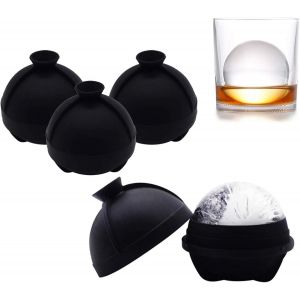 Ensemble De 4 Whisky Cube De Glace Moules En Silicone Bacs À Glaçons Avec Construit-Dans L'entonnoir, Ronde, Grand Cube De Glace Moules. Cube De Glace Maker Pour Faire Des 2.5"" Boules De Glace Pour Le Whisky Et Des Cocktails. - Neuf