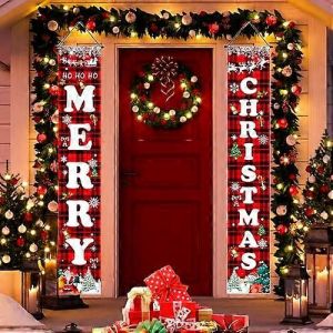 Les D&eacute;corations de no&euml;l Rouge Noir Buffalo Plaid Signe pour le Festival Joyeux No&euml;l Porte Banni&egrave;re | Ext&eacute;rieure, Cour et V&eacute;randa | Int&eacute;rieur & Ext&eacute;rieur Xmas D - Neuf