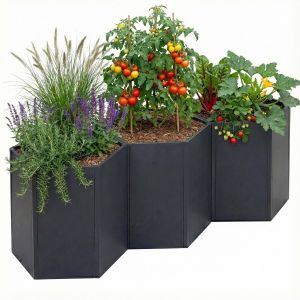 Lot De 3 Jardini&egrave;res Sur Pied Hwc-P64, Jardini&egrave;res Sur Pied En M&eacute;tal Pour L&eacute;gumes/Plantes, Bacs &Agrave; Fleurs, Pots De Fleurs En Acier 77 X 264 X 100 CmAnthracite - Neuf