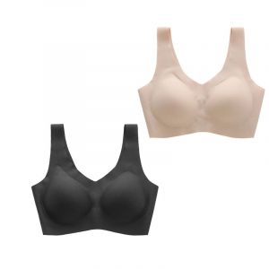 Lot De 2 Sous-Vêtements En Latex À Haute Élasticité, Sans Coutures, Sans Bords En Acier, Débardeur De Sport Pour Femmes, Soutien-Gorge Confortable Sans Taille, Taille M (Noir + Couleur Chair) - Neuf