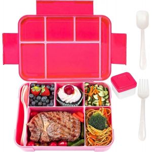 Boîte à lunch pour enfants avec compartiments Boîte à lunch 1330 ml pour enfants Boîte à goûter étanche avec 6 compartiments Couverts allant au micro-ondes(Rosa) - Neuf