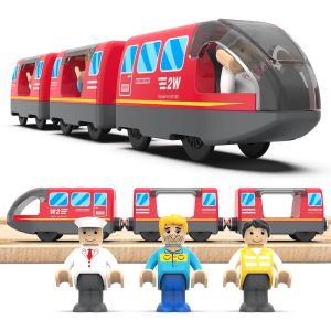 KAJGL-Train De Locomotives À Piles,Ensemble De Jouets Magnétique De Train Électrique,Montessori Train En Bois,Compatible Avec Thomas,Brio,Jouet Pour Tout-Petits Enfants Garçon,Rouge - Neuf