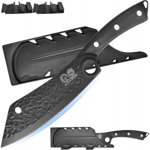 Oayew-8 Inch Chef Knife,Japanese Slicer Black Kitchen Knife,High Carbon Steel,Finger Hole Design,Forged Handmade Cleaver Meat Cutting Vegetable Slicing Cooking Knife,Full Tang,Ergonomic Handle - Neuf