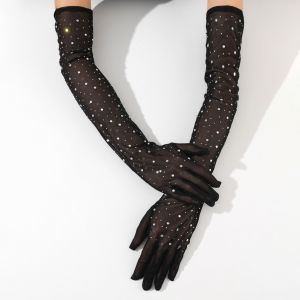 1 Paire De Manches De Bras De Bal Pour Femmes, Maille Transparente, Décor Strass, Ultra Mince, Performances Sans Doigts, Accessoires Photo De Mariage De Mariée - Neuf