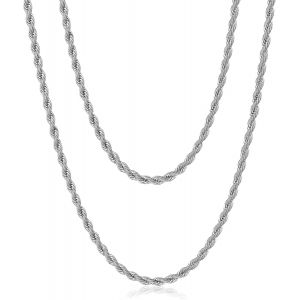 Kal-Torsad&eacute;e Cha&icirc;ne 2/2.5/3/4mm Collier Acier Inoxydable Homme Or/Noir/Argent Maille Corde En Hommes Femmes Bijoux Cha&icirc;ne 45/50/55/60/70cm - Neuf