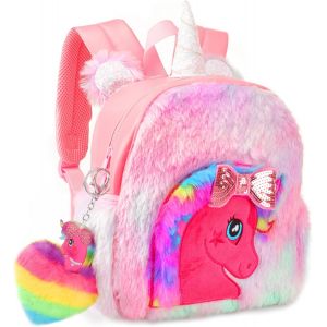 KALANKA-Sac à Dos Fille Primaire Mode Licorne Peluche, Cartable Enfant Maternelle Mignon, Petites Backpack Préscolaire pour Scolaire Garderie Ecole, Cadeau pour Anniversaire Xmas - Neuf