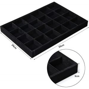 Plateau &Agrave; Bijoux En Velours &Agrave; 24 Compartiments, Bo&icirc;te De Rangement Pour Bagues, Bracelets, Boucles D'oreilles Et Colliers (Noir) - Neuf