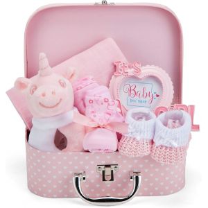 Yemaesre-Coffret Naissance Pour Bébé Fille Avec Cadeaux Pour Bébés Incluant Hochet Bébé Cadre Photo Linge De Mousseline Bavoir Paire De Chaussettes Paire De Mitaines Et Bonnet - Neuf