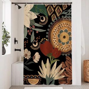 TIANYI-Rideau Douche Anti Moisissure, Rideau de Douche 120x200cm Tropicale Jungle Abstrait Boh&ecirc;me Fleuri Rideaux de Baignoire Tissu Lavable Imperm&eacute;able Rideaux Salle de Bain avec 8 Crochets - Neuf