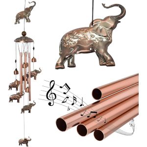 MEVRONISSHOP-Carillons &eacute;oliens pour l'ext&eacute;rieur, 95cm Retro Carillons&agrave; Vent de Jardin Exterieur en M&eacute;tal, 4 Tube en Aluminium pour D&eacute;cor &agrave; la Maison de Salon de Jardin m&eacute;morial Cadeaux (&eacute;l&eacute;phant) - Neuf