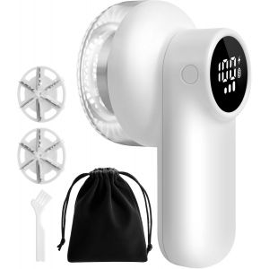 MEVRONISSHOP-Rasoir &agrave; Peluches, Rasoir Anti-Peluches Portable, Rasoir Anti-Peluches Intelligent Rechargeable &agrave; Affichage Num&eacute;rique, 3 Vitesses avec 2 Lames Incluses pour V&ecirc;tements et Meubles, Blanc - Neuf