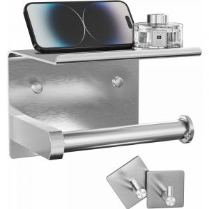 Porte-papier toilette avec le téléphone de plateau et de patères, de l'adhésif ou vis sur porte papier toilette en acier inoxydable porte-papier toilette (nickel brossé) - Neuf