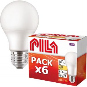 Paquet De 6 Ampoules Led, Culot Fat (E27), 8 W (= 60 W &Agrave; Incandescence), 806 Lumens, Non Dimmable, Lumi&egrave;re Blanche Chaude (2700 K), Cri80, Dur&eacute;e De Vie De 15 000 H - Neuf