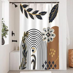 TIANYI-Rideau Douche Anti Moisissure, Rideau de Douche 120x180cm Abstrait Feuilles Bleu Marine Boheme Rideaux de Baignoire Tissu Lavable Imperm&eacute;able Polyester Rideaux Salle de Bain avec 8 Crochets - Neuf