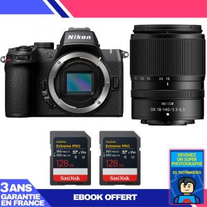 Boitier Nikon Z50 II + 18-140mm f/3.5-6.3 VR + 2 SanDisk 128GB Extreme PRO UHS-II SDXC + Ebook 'Devenez Un Super Photographe - Neuf