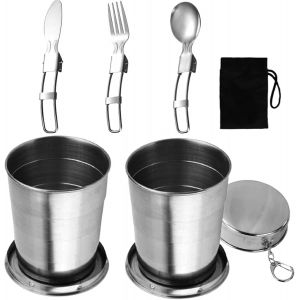 Sjzg-2 Pi&egrave;ces Tasse Pliable En Acier Inoxydable,Tasse Pliante En Acier Inoxydable,Portable Tasse De Camping Pliante,Verre Pliable De Voyage,Tasse Pliable,Couverts De Camping Couverts,Pour Pique-Nique - Neuf