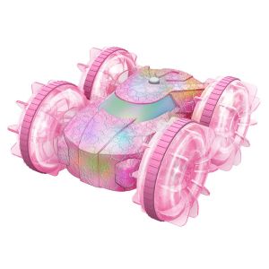 Voiture T&eacute;l&eacute;command&eacute;e Avec Led, Voiture De Cascade Rc &Eacute;tanche 4 Roues Motrices, V&eacute;hicule Amphibie T&eacute;l&eacute;command&eacute; Pour Enfants De 3 &Agrave; 12 Ans, D'anniversaire Et De No&euml;l Pour Int&eacute;rieur (Rose) - Neuf