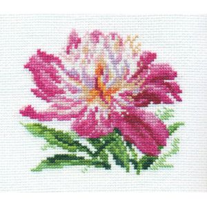 Kit Point De Croix Compt&eacute; "Pivoine Rose" 10x11 Cm - Neuf