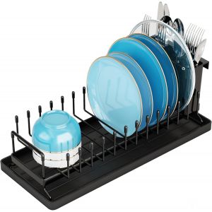 Eryi-Petit Égouttoir À Vaisselle Compact Pour Comptoir De Cuisine - Support À Couverts Peu Encombrant En Acier Inoxydable Avec Tapis De Séchage En Silicone - Neuf