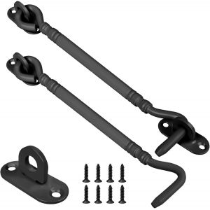 Checarzhn--No1-Ück Lot De 2 Crochets Tempête Avec ?illet De 20,32 Cm, Crochets Tempête Noirs Pour Fenêtre, Améliorés Et Épais, Pour Porte Supérieure Et Inférieure, En Bois, Avec 8 Vis De Montage - Neuf