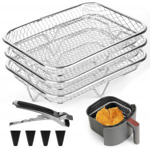 APLU-3 Pièces Grille Air Fryer,Grille De Friteuse À Air En 304 Acier Inoxydable,Trois Couches Empilables Comprenant 4 Pieds Hauts Et Clip,Pour Barbecue,Four,Rack De - Neuf