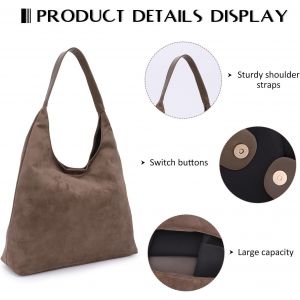 TZF-GOTOW Sacs Hobo en daim marron pour femme, sac fourre-tout rétro en daim souple, sac à bandoulière pour bureau - Neuf