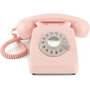 746 Téléphone Fixe Rétro De Style Années 1970 À Cadran Rotatif - Cordon Extansible, Sonnerie Authentique - Rose - Neuf