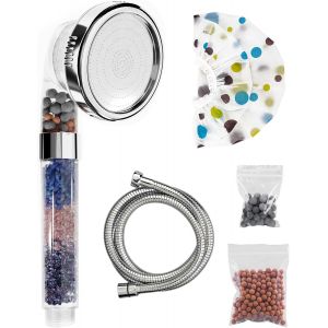 JGD-Pomme de douche &agrave; filtre 5 voies et tuyau, 3 modes, pommeau de douche ionique avec tuyau de douche de 1,5 m et bouchon de douche, douche haute pression pour eau dure pour augmenter la pression - Neuf