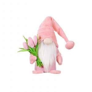 Gnome de f&ecirc;te des m&egrave;res poup&eacute;e sans visage en peluche elfe nain poup&eacute;e artisanat ornement cadeau avec bouquet de tulipes pour la maison m&egrave;re - Neuf