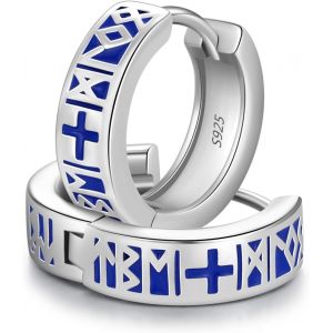 Boucles D'oreilles Viking Rune Pour Hommes Femmes En Argent Sterling 925 Noir Boucles D'oreilles Cr&eacute;oles Viking Nordiques Style Punk Boucles D'oreilles Piercing Bo&icirc;te Cadeau Pour Hommes Mari - Neuf