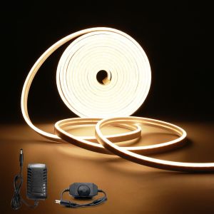 Bande Led Néon 5 M 12 V,Ruban Led Blanc Chaud 3000k Dimmable,Ip65 Étanche Avec Malin Et Adaptateur,120 Leds/M Slicon Diy Flexible Light Bandle Pour Intérieur/Extérieur Décoration - Neuf