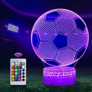 Veilleuse De Football 3d Led Lampe Optique Illusion Veilleuse Enfant Lampe De Nuit Verser Chambre Chevet Table De Jouet Et Cadeau Pour Garçons Filles 16 Couleurs Changeantes Avec Télécommande - Neuf