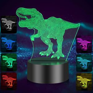 Veilleuse 3d Dinosaure Pour Enfants, Lampe Dinosaure Cadeaux Lampe Led Illusion 3d Avec 16 Couleurs Changeantes/Télécommande Lampe Optique Led Cadeau D'anniversaire Pour Garçons/Filles - Neuf