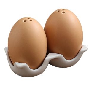 Ensemble De Salières Et Poivrières En Céramique,Mini Shakers En Forme D'?Uf Brun Avec Support De Maintien En Carton - Neuf
