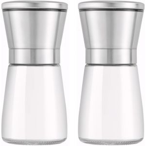 Jexnovashop-Lot De 2 Moulins À Sel Et Poivre En Verre De Qualité Supérieure Et Acier Inoxydable Avec Noyau De Broyage En Céramique Réglable Manuellement Pour Poivre, Sel, Épices, Sans Contenu - Neuf