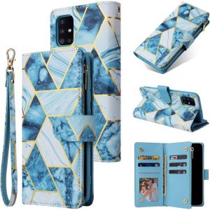 Kal-Coque Pour Sumsung Galaxy A21s, Etui En Cuir Pu Portefeuille R&eacute;tro Flip Case Antichoc Housse Avec Fentes De Cartes Fonction Support - Bleu - Neuf