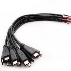 JGD-10 Pi&egrave;ces Queue de cochon USB Type-C,22AWG 5V 3A prise USB-C vers fil nu &agrave; 2 broches,USB type C rallonge de c&acirc;ble, prise USB C &agrave; souder avec extr&eacute;mit&eacute; ouverte pour les bricoleurs (25 cm) - Neuf