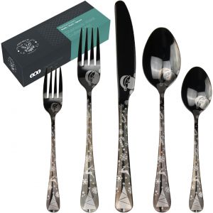 Checarzhn--No1-40 Pcs Ensemble De Couverts, Set Vaisselle 8 Personnes, Couverts En Acier Inoxydable, Comprend Couteau À Steak, Fourchette, Cuillère, Cuillère À Café, Couverts Pour Anniversaire Mariage Noël - Neuf