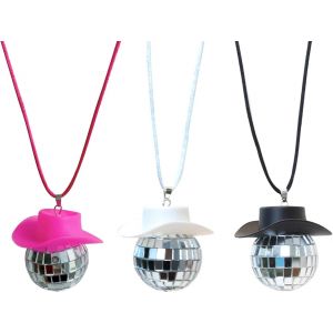 ERYI-3 Pièces Pendentif Boule Disco Miroir, Chapeau De Cowboy 4 Cm Collier Boule Miroir Accessoires De Suspension De Voiture, Décorations De Fête À La Maison(Corde, Style 2) - Neuf