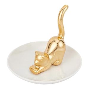 Chats Posture Bague Porte Doré Kitty Tail Plat Plateau De Bijoux - Neuf