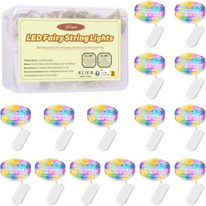 TRAHOO-LED F&eacute;e Cha&icirc;ne Lumi&egrave;res, Lot de 15 Guirlande Lumineuse &agrave; Pile 2M 20 LED IP67 &Eacute;tanche Fil de Cuivre pour D&eacute;coration No&euml;l F&ecirc;te Mariage Jardin Terrasse - Neuf