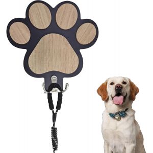 Porte Manteau Mural pour Chien avec Crochets, Porte Cl&eacute; en Bois, Support de Laisse pour Chien et Empreintes de Pattes, Support de Laisse pour Collier et Accessoires pour Chien (Noir) - Neuf